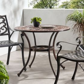 Outdoor Round Cast Aluminum Dining Table, Shiny Copper