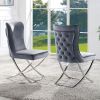 Glam Gray Velvet 2pcs Side Chairs Button-Tufted Chrome Frame Upholstered Dining Chairs Furniture Set