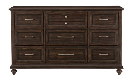 Solid Transitional Style Bedroom 1pc Dresser of 9 Drawers Driftwood Charcoal Finish Wooden Furniture Traditional Framing