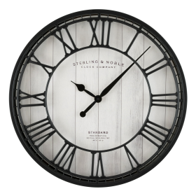 Better Homes & Gardens 20" Black and White Analog Round Raised Roman Numerals Grill Wall Clock