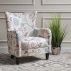 Elegant Vintage Fabric Club Chair, White and Blue Floral Pattern, Stylish Armchair for Classic Home Decor, Comfortable Seating for Relaxing Evenings