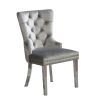 Contemporary Gray Flannelette 2pcs Side Chairs Button-Tufted Upholstered Dining Chairs Wingback Design Furniture Set