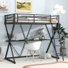 Twin Size Loft Bed with Desk, Ladder and Full-Length Guardrails, X-Shaped Frame