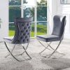 Glam Gray Velvet 2pcs Side Chairs Button-Tufted Chrome Frame Upholstered Dining Chairs Furniture Set