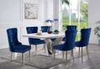 Contemporary Blue Color Flannelette 2pcs Side Chairs Button-Tufted Upholstered Dining Chairs Wingback Design Furniture Set