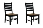 Industrial Style Dining Room Side Chairs Set of 2pc Chairs Black and Dark Oak Finish Wooden Seat Ladder Back