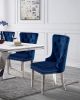 Contemporary Blue Color Flannelette 2pcs Side Chairs Button-Tufted Upholstered Dining Chairs Wingback Design Furniture Set