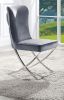 Glam Gray Velvet 2pcs Side Chairs Button-Tufted Chrome Frame Upholstered Dining Chairs Furniture Set