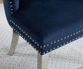 Contemporary Blue Color Flannelette 2pcs Side Chairs Button-Tufted Upholstered Dining Chairs Wingback Design Furniture Set