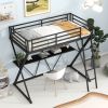 Twin Size Loft Bed with Desk, Ladder and Full-Length Guardrails, X-Shaped Frame