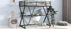 Twin Size Loft Bed with Desk, Ladder and Full-Length Guardrails, X-Shaped Frame