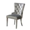 Contemporary Gray Flannelette 2pcs Side Chairs Button-Tufted Upholstered Dining Chairs Wingback Design Furniture Set