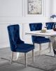 Contemporary Blue Color Flannelette 2pcs Side Chairs Button-Tufted Upholstered Dining Chairs Wingback Design Furniture Set