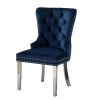 Contemporary Blue Color Flannelette 2pcs Side Chairs Button-Tufted Upholstered Dining Chairs Wingback Design Furniture Set