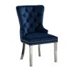 Contemporary Blue Color Flannelette 2pcs Side Chairs Button-Tufted Upholstered Dining Chairs Wingback Design Furniture Set