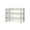 27.56"Glass Doors Modern Two-door Wall Cabinet with Featuring Three-tier Storage for Entryway Living Room Bathroom Dining Room,White