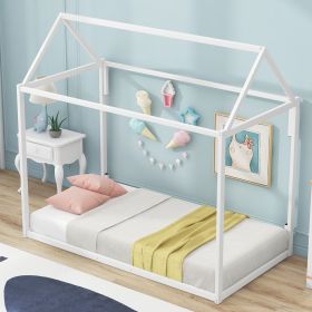 Metal House Shape Platform Bed (Color: White)